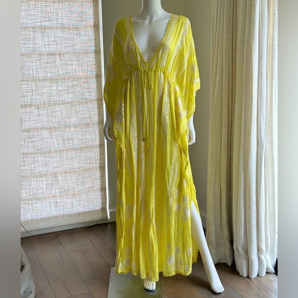 Melissa Odabash Yellow Embroidered Kaftan Swim Coverup OS